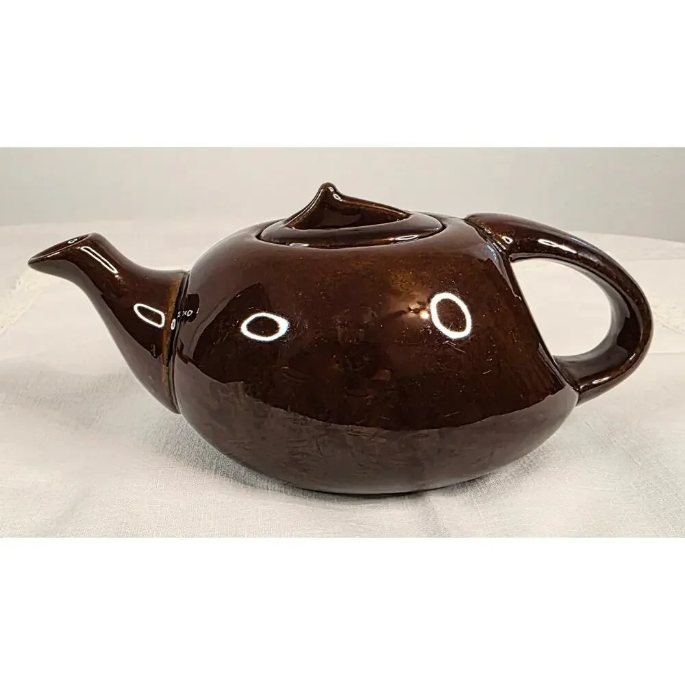 Small Vintage Pottery Teapot w/Lid Brown Glossy Glaze Rustic Primitive Farmhouse
